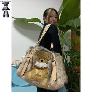 Shoulder Bags Y2K Style Woman Bag Cute Bear Plush Girls Commuting Tote High Capacity Crossbody Handbag