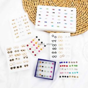 Stud Multi color fashionable and simple colored crystal stud earring set suitable for women girls flowers small plastic earrings birthday jewelryL4063