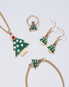 Bracelets de charme garotas Jóias de joalheria Presente de Natal Tree Papai Noel Brincos de colar de colar de pulseira 4 em 1 conjunto integral9345355