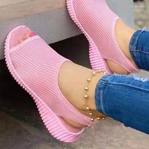 Casual Shoes Flat Sandal Shoe 2024 Women's Suit Female Beige Large Size Open Toe Strappy Heels Without Black Big Comfort Peep Elastic Ban