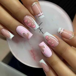 False Nails 24Pcs/Set Love Ballerina Press on Nails Sets Free False Nails Adhesive Full Cover Artificial Art Fake Nail Professional Material z240603