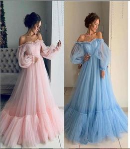 Miękki tiul Tutu Sukienki na bal maturalne 2020 z długimi rękawami Aline Even Event Gowns Princess Off ramię na Bliskim Wschodzie Specjalna okazja 5405486