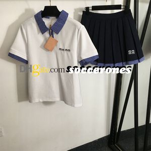 Preppy Women Shirts Anzug Jugendlichen süße kurze Röcke Set Luxus Stickereibriefkontrast Blusen Set Set