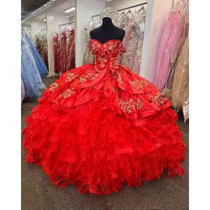 Princess Red Ball Gown Quinceanera Dresses 2024 Embroidery Appliques Beads Sweet 16 Dress Vestidos De 15 Anos Lace-Up 0603