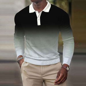 Męskie koszulki Nowe jesień i zimowe męskie koszulę gradient kolor 3D nadrukowany długie rękawowe koszulę polo luźną menską top męski