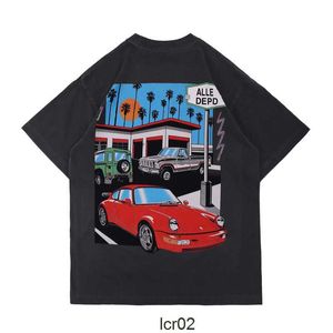 21SSサマーUSユニセックスドライブスルーカーTシャツ苦痛ヴィンテージティースケートボード男性女性快適なストリートカジュアルTシャツフォームフィット