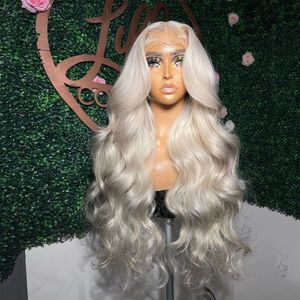 Peruvian Hair Platinum Blonde Colored Lace Front Wig Body Wave #60 White Wig Pre Plucked 13x4 HD Transparent Lace Frontal Wigs Syntheti Vcbb