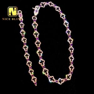 Custom Special Design Sterling Sier Purple Cross Cuban Chain Colored Cubic Zirconia Necklace Bracelet Gift Set Rock