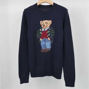 2023 New Womens RL Cartoon Bear Sweater O-Neck Winter Fashion Long Sleeve Switted Swits Swittes Cotton Coat Tops Tops