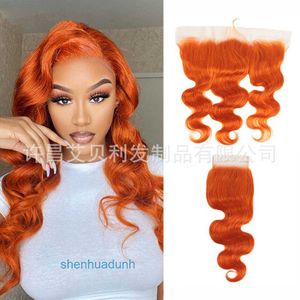 Loose Deep Wave Lace Human Hair Wigs Lace hand woven hair block accessories Orange lace closure bodywave
