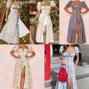 2024 Summer Designer Womens Casual Bohemian Dresses New Print French Floral Backless Slim Fitting Slit Dress 3xl