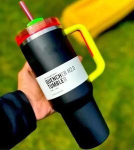 Elektrikli Beyaz 40oz Tumbler Sarı Turuncu Neon Yeşil Söndürücü H2.0 Paslanmaz Çelik Tumbler Silikon Saplı Kapaklı Saman Kış Pembe Neon Pembe Otomobil Kupaları GG0603