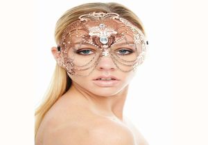 Phantom Metal Laser Cut Silver Gold Party Party Mask Women Chain Costume Venetian Filigree Black Cosplay Mask4497748