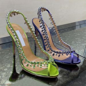 Crystal Chandelier Pumpar Slingbacks Peep Toes Dress Shoes PVC Crystal-embelled Stiletto Heels Evening Shoes105mm Women Heeled Luxury Designers Sandals