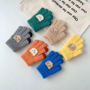 Children's Finger Gloves Keepsakes Knitted childrens gloves cute and thick warm winter and autumn childrens gloves outdoor sports elastic all finger gloves WX5.30