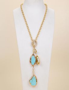 Guaiguai biżuteria biała biwa perłowa turkusowa lariat łańcuch dla kobiet prawdziwy klejnot kamienny dama mody Jewellery7718647