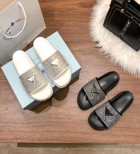 Sommerschuhe Frauen echte Lederschuhe Kristall draußen Flip Flops Strass Flachboden Fahrt Faule Slides Designer Schuhe9829358