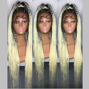 New 13X4" Lace Frontal Box Braid Wig with Baby Hair Hand-Braided black/burgundy/blonde cornrow braided wig Twist Wigs for african Xtav