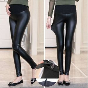 PU leather pregnant leggings autumn and winter warm pants, suitable for Pregnant women pants veet adjustable high waist L2405 L2405