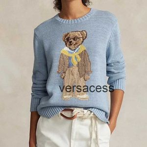 2024 New Winter RL Cartoon Mulheres Bear suéter roupas moda moda de manga comprida Pullovers de malha suéter Cotton Jumper feminino top