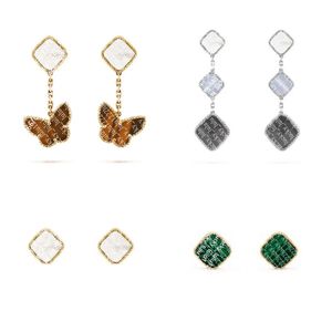 Nowe kolczyki modowe Cubic Zirconia Huggie 14K złota klasyczny designerski luksusowy wisiorek dla kobiet prezent elegancki 4/cztery liście koniczyna o wysokiej jakości biżuteria 18k 18k