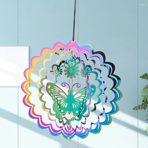 Decorative Figurines 15CM 3D Rotating Openwork Butterfly Sun Flower Rainbow Spinning Sequin Pendant Garden Balcony Dangle Bird Repellent