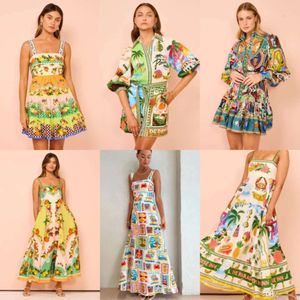 Women Dress Designer 2024 New Fashion Sexy Suspender Graffiti Cotton And Linen Printed Large Hem Dresses