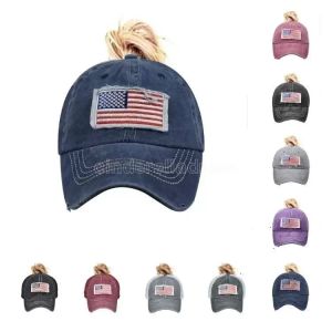 Party Hats Adult Party Hats Cotton washed Ponytail Hat National Flag Embroidered Baseball Cap Outdoor sun Sports USA cap Festive 9 style HJ6.3