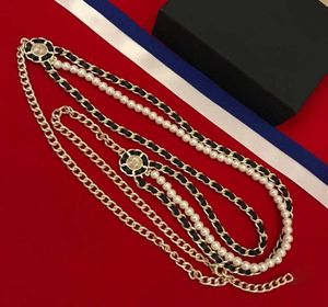 2020 Brand Fashion Party Women Vintage Thick Chain Leather Belt Gold Color Double Pearls Necklace Belt Party Fine Jewelry5864398