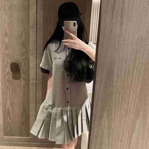 Basic & Casual Dresses Designer New age reducing chest exquisite letter embroidery classic plaid pleated skirt shirt dress CGCK