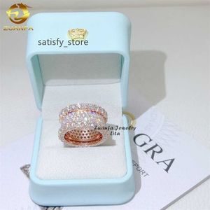 High-end rose gold pass diamond tester eternity ring handmade silver moissanite hip hop ring