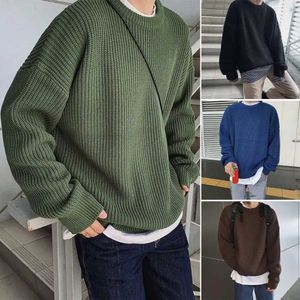 Herrtröjor Autumn Winter Sweater Men Pullover Löst stickad tröja Koreansk stil Trend Gröna tröjor Jumper Hip Hop Streetwear Knitwear Q240603