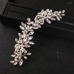 Headpieces Silver Color Crystal Pearl Leaf Headband Hairband Tiara For Women Bride Bridal Wedding Hair Accessories Jewelry Vine Headpiece