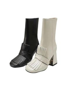 2022 woman fashion designer chunky heel boots girls winter autumn soft leather boot medium heels girls ankle boots lady black whti6817313