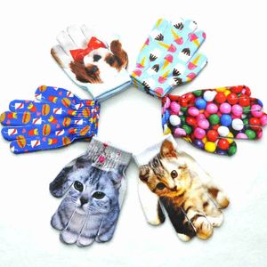 Barnens fingerhandskar Keepsakes Childrens 5-11y dagis tänder Vinter varm baby 3d valp katt stickade alla wx5.30