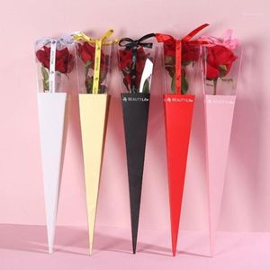 Present Wrap 5st Solid PVC Triangle Box Packaging Single Rose Flower Packing Valentine039S Day Florist Decor Boxes17714352