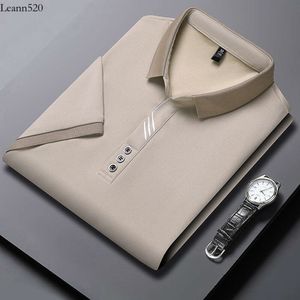 New high-end men's new short sleeved T-shirt, spring and autumn lapel, loose middle-aged polo casual bottom top, dad