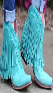 2020 Women Midcalf Low Heel Bohemia Tassel Motorcycle Boots Fringed Cowboy Shoes Autumn Women Boots Botas Mujer4777994