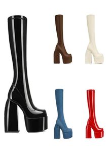 مصمم نساء أحذية عارية وولف بوت عالية الطول بتوابل سوداء تمتد ندبة سرية سرية السوداء جيلبريكر جينيس وقح أنثى الجلود
