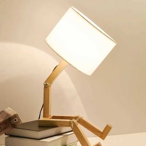 Table Lamps Adjusted Robot Shape Table Lamp E27 Wooden Fabric Bedroom Lamp Fold-able Desk Light for Living Room Study Room Drop Shipping