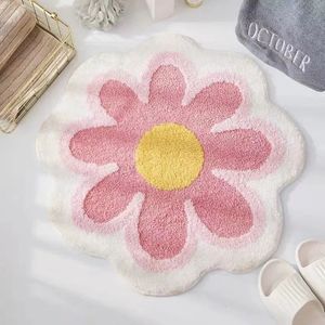 Nordic Puszysty Sun Flower Dywan Pluszowy łóżko okrągły dywaniki Dziewczyna sypialnia dziecięce Maty podłogowe miękki dywan do zabawy dla dziecka pełzki 240603