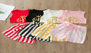Set di abbigliamento per bambini Girls Outfit Bambini Lettera Crown Stampa senza maniche Shorts Strips Strips 2pcSets Summer Fashion Boutique 4777301