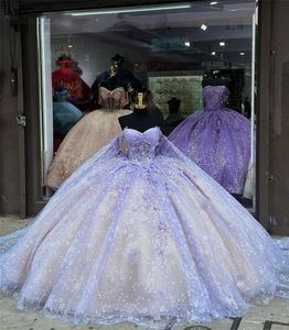 Mexico Purple Sweetheart Quinceanera sukienka z koraliki Księżniczka suknia balowa na słodką 16 aplikację