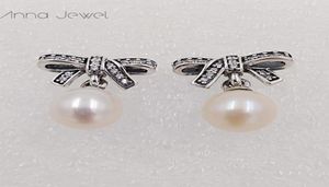 Designer smycken autentiska 925 sterling silver delikat känslor vita pärlstång örhänge pörhängen lyxkvinnor Vale6181899