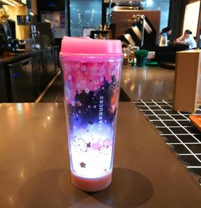 Sommar ny rosa sakura ledde luminescenc kaffekopp 12oz körsbärsblommor som flyger ut dörr bärbar medföljande cup1019245