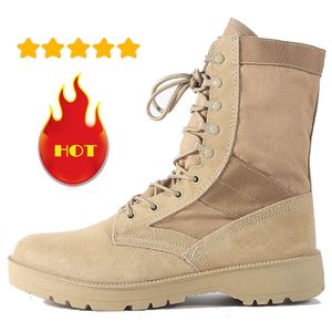 Cowhide Men Military Tactical Desert Boots Outdoor Combat Lightweight Non-Slip Hiking High-Top Botas Work Shoes