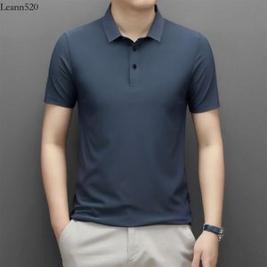 Summer masculino seco rápido, negócios respiráveis ​​e camisa polo de lazer, cor de seda de seda gelo de cor grande de mangas curtas de mangas curtas, homens