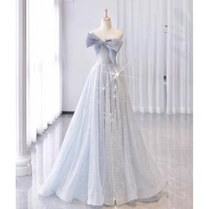 Elegant blå mamma till bruden klänningar för bröllop som blingbling spetsar applicerade pärlor från axelmödrar brudgum formal aftonklänningar blå prom brudtärklänning klänning