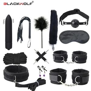 Sexy Leather BDSM Kits Plush Sex Bondage Set Handcuffs Sex Games Whip Gag Nipple Clamps Sex Toys For Couples Exotic Accessories 240603
