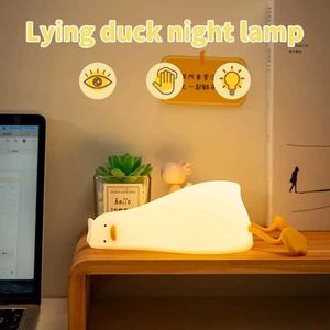 Lamps Shades Lying Flat Duck Night Light Silicone Dimmable Night Light Rechargeable Bedside Touch Light for Breakfeeding Kaii Room WX5.30